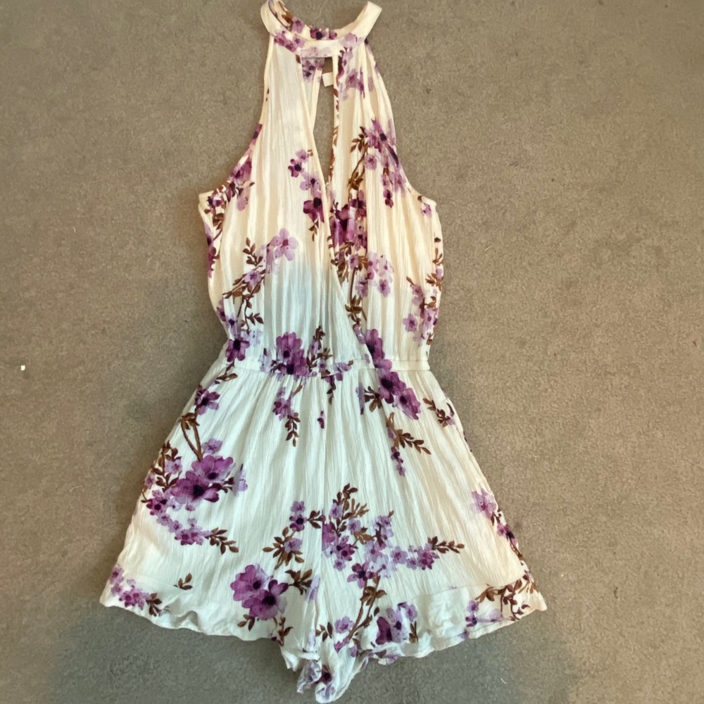 Floral High Neck Wrap Front Romper